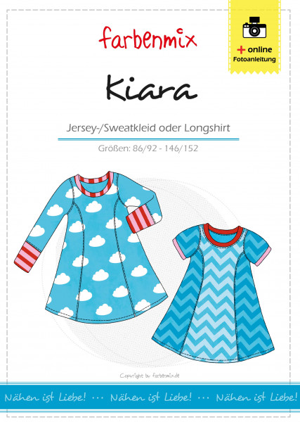 Papierschnittmuster Kleid/Longshirt Kiara von farbenmix für Kinder lang- und kurzärmelig