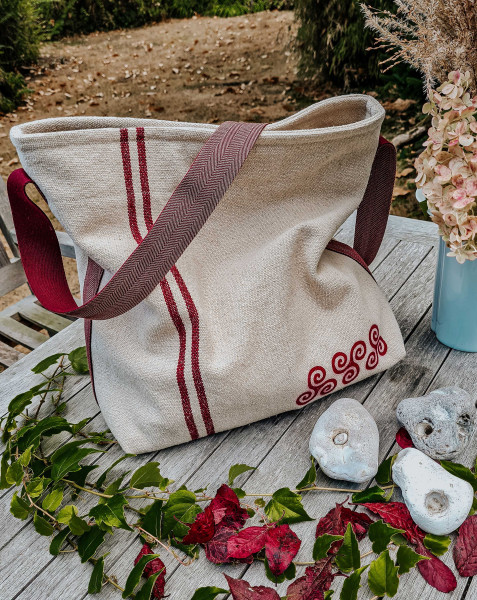 Umhängetasche, Shopper, Jutebeutel aus grobem Leinen genäht