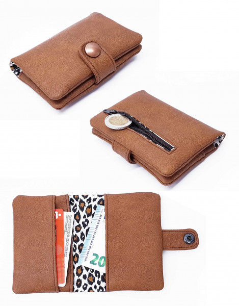 Geldbörse Berta aus cognacbraunem Kunstleder PDF Schnittmuster von Puschenhexe