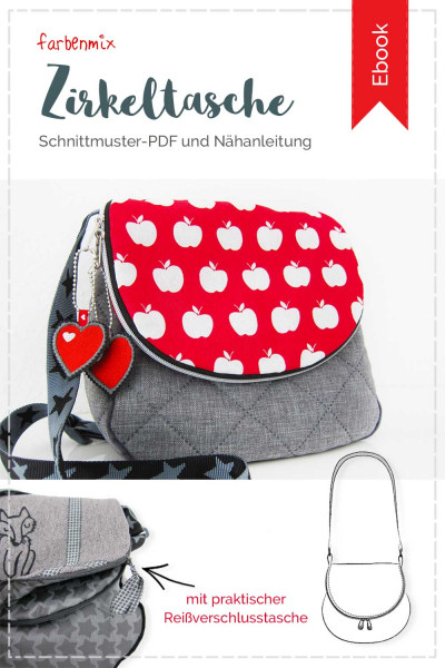 Schnittmuster Zirkeltasche Umhängetasche mit Reißverschluss-Klappentasche